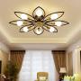 LITFAD Flower Semi Flush Mount Ceiling Light Metal 8 Lights Modern Ceiling Lamp Fixture Living Room Lamp LED Pandent Light in Black for Dinning Room Bedroom Restaurant