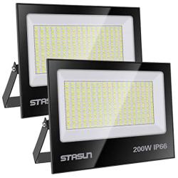 STASUN LED Flood Light, 2 Pack 200W 20000lm Security Floodlights, 100-256V, 6000K Daylight White, IP66 Waterproof Super Bright Work Light, Outdoor Flood Light for Parking Lot, Playground, Court, Yard