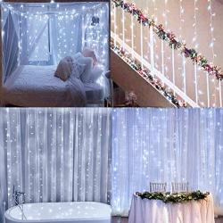Window Curtain String Light 300 LED 8 Lighting Modes Fairy Lights Remote Control USB Powered Waterproof Lights for Christmas Bedroom Party Wedding Home Garden Wall Decorations (Cool White)