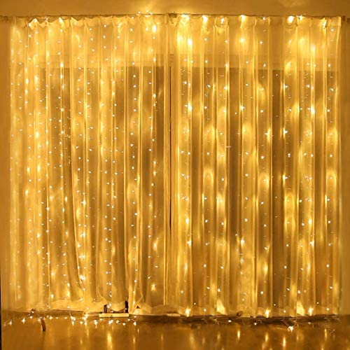 Led Curtain Lights, 300 Led Lights, 8 Mode Twinkle Star String Light, Home Garden Bedroom Indoor Outdoor Gazebo Party Wall Backdrop Decorations Lights, Warm White Decor Light