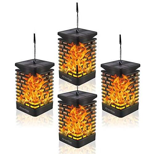Arzerlize Solar Lanterns Outdoor Hanging, Garden Decorations, led Solar Lights Dancing Flame Patio Decor Pathway Landscape Waterproof auto on/Off Yellow 4/P
