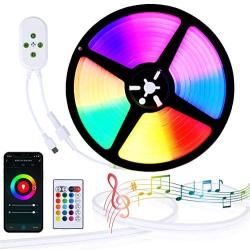 Lamomo Smart WiFi RGB LED Light Strips, Color Changing 16.4ft Strip Lights Phone App Control Works with Alexa, Silicone IP23 Waterproof Rope Lights with Remote Music Sync for Bedroom Outdoor Party