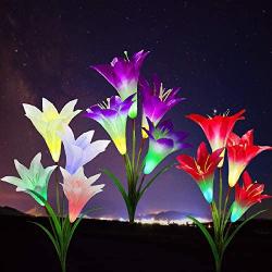 DasyFly Outdoor Solar Lights,3 Pack Solar Garden Lights Powered Waterproof Lights with 12 Lily Flowers,Solar Lights Outdoor Decorative for Garden,Patio,Backyard