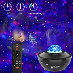 Pinshion Star Projector Light, Bluetooth Speaker Voice Control Christmas Projector Ligh 3-in-1 Sky Twilight Star Ocean Wave Projection LED Night Projector Light for Bedroom Holidays Party Home