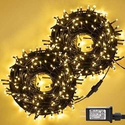 KINGSO LED Christmas String Lights Outdoor Waterproof IP65 600 LED 210ft in Total 3000K Warm White 8 Modes Green Wire Fairy Lights Plug in End to End Indoor for Christmas Halloween Party Garden Deco