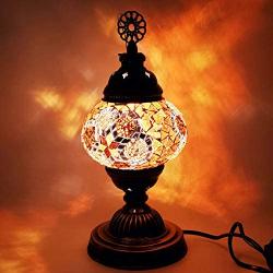 Turkish Colorful Handcrafted Mosaic Lamps by TCO - Desk and Table Lamps for Office, Guest and Living Room - Nickel- Plated Brass Base - 5” Globe Width, 12” Lamp Height (Amber Flower)