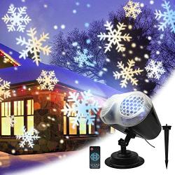 Snowflake Projector Lights, Christmas Rotating LED Snowfall Projection Lamp with Remote Control, Outdoor Waterproof Sparkling Landscape Decorative Lighting for Xmas Party Outdoor (Black)