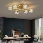 KCO Crystal Chandelier Light 6-Light Gold Semi Flush Mount Ceiling Light Metal Brushed Brass Ceiling Pendant Lamp for Dining Room Bedroom Kitchen Island