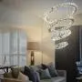 Dixun Crystal Chandeliers Modern LED 4 Rings Pendant Light Adjustable Stainless Steel Ceiling Light Fixture for Living Room Dining Room Bedroom (Cool White)