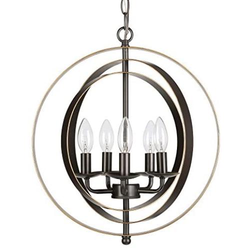 CO-Z 5 Light Orb Chandelier, Sphere Orb Hanging Lights for Dining Room Entryway Foyer Kitchen Bedroom, Antique Bronze Rustic Industrial Globe Metal Pendant Farmhouse Lighting Ceiling Light Fixture