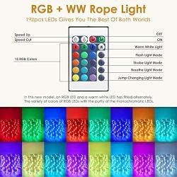 SALKING RGBW 16.4ft 192 LED Rope Lights, Flexible RGB Strip Light, Multicolor,Waterproof Tube Light for Indoor Outdoor Use, Connectable Led Lights for Bedroom, 16 Colors Christmas Party Lights