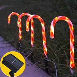 Solar Powered Christmas Stake Lights, Outdoor Solar Garden Lights, Energy Saving Waterproof Solar Pathway Lights Christmas Decorations for Patio, Walkway, Yard, Lawn (4 PCS, Candy Cane)