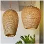 LITFAD Double-Decker Bamboo Pendant Lights Restaurant 1 Light Suspended Light Rustic Weave Ceiling Hanging Light in Beige with Adjustable Hanging Cord for Dining Room Restaurant Bar - 7.5'' (19 cm)