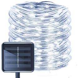 Aluvee Solar Rope String Light,Garden Decoration Outdoor Waterproof Rope String Christmas Lamp Wedding Party Tree Xmas Decoration Tree Xmas (33ft/100LED,White + PVC Tube)