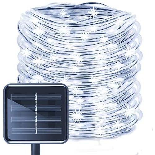 Aluvee Solar Rope String Light,Garden Decoration Outdoor Waterproof Rope String Christmas Lamp Wedding Party Tree Xmas Decoration Tree Xmas (33ft/100LED,White + PVC Tube)