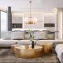 Loclgpm Modern Brass Gold Finish Drum Chandelier, 6 Lights Metal Pendant Light Fixture with White Round Plastic Shade, Ceiling Lighting for Bedroom, Kitchen Island, Hallway, Dining Room Over Table