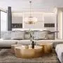 Loclgpm Modern Brass Gold Finish Drum Chandelier, 6 Lights Metal Pendant Light Fixture with White Round Plastic Shade, Ceiling Lighting for Bedroom, Kitchen Island, Hallway, Dining Room Over Table