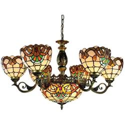 Tiffany Style Chandelier, Baroque Stained Glass Shade Multi-Head Ceiling Light, Living Room Bedroom Bar Decoration LED Pendant Light，E27，MAX40W (Size : 6 Heads)