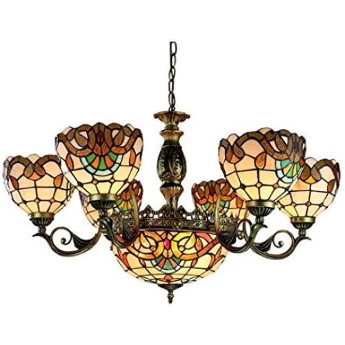 Tiffany Style Chandelier, Baroque Stained Glass Shade Multi-Head Ceiling Light, Living Room Bedroom Bar Decoration LED Pendant Light，E27，MAX40W (Size : 6 Heads)