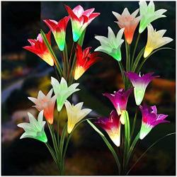 TONULAX Upgraded Solar Lights Outdoor - Color Changing Solar Flower Lights for Garden Decoration, Bigger Flower and Larger Solar Capacity, Gift for Mom and Friends,Pack of 4(Purple, Red, 2 White)