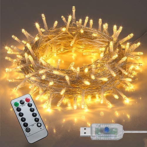 Twinkle Lights,Fairy lights ,Indoor string lights,200LED-66FT Home Decorations Lights ,8 Modes String Lights for Bedroom Garden Wedding Party (Warm White)