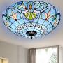 20 inch Tiffany Style Ceiling Light , E27 Retro Stained Glass Bowl Shade Flush Mount Ceiling Lamp , Metal Decoration Hallway Ceiling Lighting Fixtures for Living Room Bedroom Kitchen , Blue