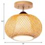 LITFAD 1 Head Bamboo Cage Ceiling Light Rural Style Foyer Semi Flush Mount Ceiling Lamp in Wood LED Pandent Light for Dining Room Bedroom Restaurant - 10'' (25 cm)