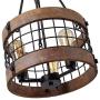 Anmytek Round Wooden Chandelier Metal Pendant Three Lights Decorative Lighting Fixture Retro Rustic Antique Ceiling Lamp (Three Lights)