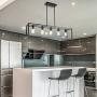 VINLUZ Farmhouse Chandeliers 5-Light Black Dining Room Lighting Linear Contemporary Metal Pendant Light Large Industrial Rustic Hanging Ceiling Light Fixtures for Kitchen Island Foyer Bar