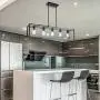 VINLUZ Farmhouse Chandeliers 5-Light Black Dining Room Lighting Linear Contemporary Metal Pendant Light Large Industrial Rustic Hanging Ceiling Light Fixtures for Kitchen Island Foyer Bar