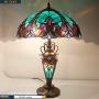 Tiffany Style Table Lamp W16H24 Inch Tall Green Stained Glass Liaison Lampshade Antique Night Light Base S160G WERFACTORY LAMPS Lover Living Room Bedroom Office Study Reading Desk Nightstand Art Gifts