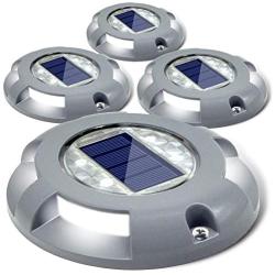 Siedinlar Solar Deck Lights Driveway Dock LED Light Solar Powered Outdoor Waterproof Road Markers for Step Sidewalk Stair Garden Ground Pathway Yard 4 Pack (White)