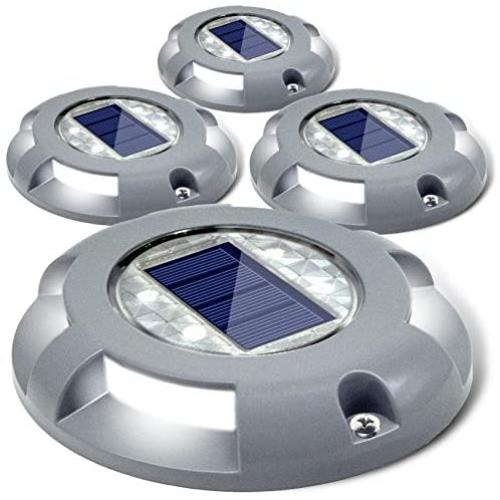 Siedinlar Solar Deck Lights Driveway Dock LED Light Solar Powered Outdoor Waterproof Road Markers for Step Sidewalk Stair Garden Ground Pathway Yard 4 Pack (White)