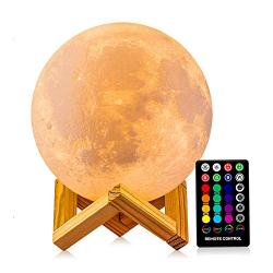 Moon Lamp with Hooks, DTOETKD 5.9-inch 3D Printed Night Light 16 Colors with Stand, Remote and Time Setting, Hung Up Decorative Luna Lights for Kids Birthday Party Decorations