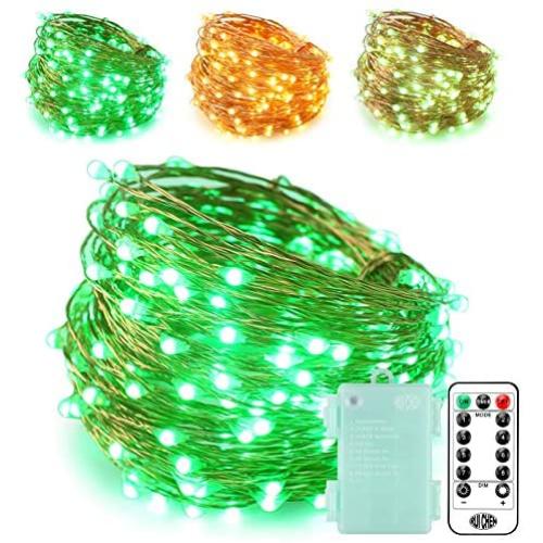 RUICHEN 66Ft 200 LED String Lights Battery Powered, Copper Wire 8 Modes Color Changing Christmas Fairy Lights with Remote Timer for Bedroom, Patio, Wedding, Party (Warm White & Green)