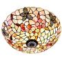 Vintage Flush Mount Ceiling Lamp 16 Inch Tiffany Style Shell Butterfly Peony Flower Shade Ceiling Light Fixture for Living Room Bedroom Dining Room Hallway