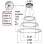 MEEROSEE Crystal Chandeliers Modern LED Ceiling Lights Fixtures Chandelier Lighting Dining Room Pendant Lights Contemporary 3 Rings Adjustable Stainless Steel Cable DIY Design