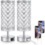 Touch Control Crystal Table Lamp Set of 2 Bedside Nightstand Lamps with 2 USB Charging Ports, 3-Way Dimmable, K9 Crystal Decorative Desk Lamp for Bedroom, Girls Guest Room, Living Room, Bulbs Included