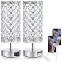 Touch Control Crystal Table Lamp Set of 2 Bedside Nightstand Lamps with 2 USB Charging Ports, 3-Way Dimmable, K9 Crystal Decorative Desk Lamp for Bedroom, Girls Guest Room, Living Room, Bulbs Included