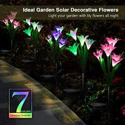 Outdoor Solar Garden Lights [3 Pack] - WdtPro Upgraded Waterproof Solar Powered Lights with 12 Lily Flower, 7 Colors Changing Solar Decorative Lights for Garden, Patio (Purple, White & Pink)