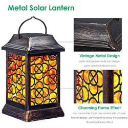 TomCare Solar Lights Metal Solar Lantern Flickering Flame Outdoor Hanging Lanterns Lighting Heavy Duty Waterproof Solar Powered LED Flame Umbrella Lights for Garden Patio Pathway Deck Yard, 2 Pack