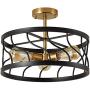 Deyidn Lighting 3-Light Rustic Semi Flush Mount Ceiling Light Fixture Modern Industrial Black and Gold Metal Cage Lamp for Bedroom, Kitchen, Living Room, Dining Room, Hallway, Stairway,Farmhouse