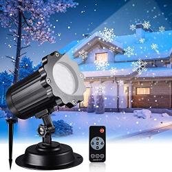 Snowfall LED Light Projector, Christmas Rotating Snowflake Projector Lamp with Remote Control, IP65 Waterproof White Snow for Decoration Lighting on Halloween Holiday Birthday Wedding Party