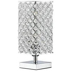 Square Modern Decorative Chrome Crystal Bedside Table Lamp, Crystal Silver Square Bedside Nightstand Desk Light for Living Room Bedroom Decorative Dining Room