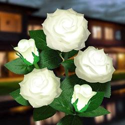 Solar Garden Lights Outdoor - Upgraded Realistic LED Solar Powered Rose Lights Flower Stake, Waterproof Solar Decorative Lights for Patio Pathway Courtyard Garden Lawn (White)