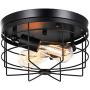 Qcyuui Industrial Semi Flush Mount Ceiling Light, E26 Metal Rustic Cage Ceiling Lamp Fixture, Vintage Black Kitchen Lighting for Farmhouse Hallway Dining Room, 2 Lights