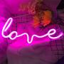 Protecu Love Neon Sign, 3 AA Battery/USB Powered Neon Lights LED Signs for Bedroom Neon Signs for Wall Decor, Neon Signs for Birthday, Party, Kids, Girls Room, Christmas, New Year Decor (Pink 1)