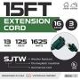 Pack of 2 Outdoor Extension Cords, 15 FT ea - 16/3 Durable Green 3 Prong Extension Cord Pack Pack of 2 Outdoor Extension Cords, 15 FT ea - 16/3 Durable Green 3 Prong Extension Cord Pack