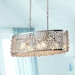 Saint Mossi Modern K9 Crystal Oval Chandelier Lighting Flush Mount LED Ceiling Light Fixture Pendant Lamp for Dining Room Bathroom Bedroom Livingroom 6 E12 Bulbs Required H10in x W7in x L24in