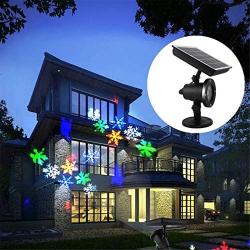 Solar Powered LED Laser Projector Moving Snowflake Disco Light Waterproof Christmas Stage Lights Outdoor Garden Landscape Lamp for Patio, Garden, Halloween, Xmas, Holiday, Wedding, Party